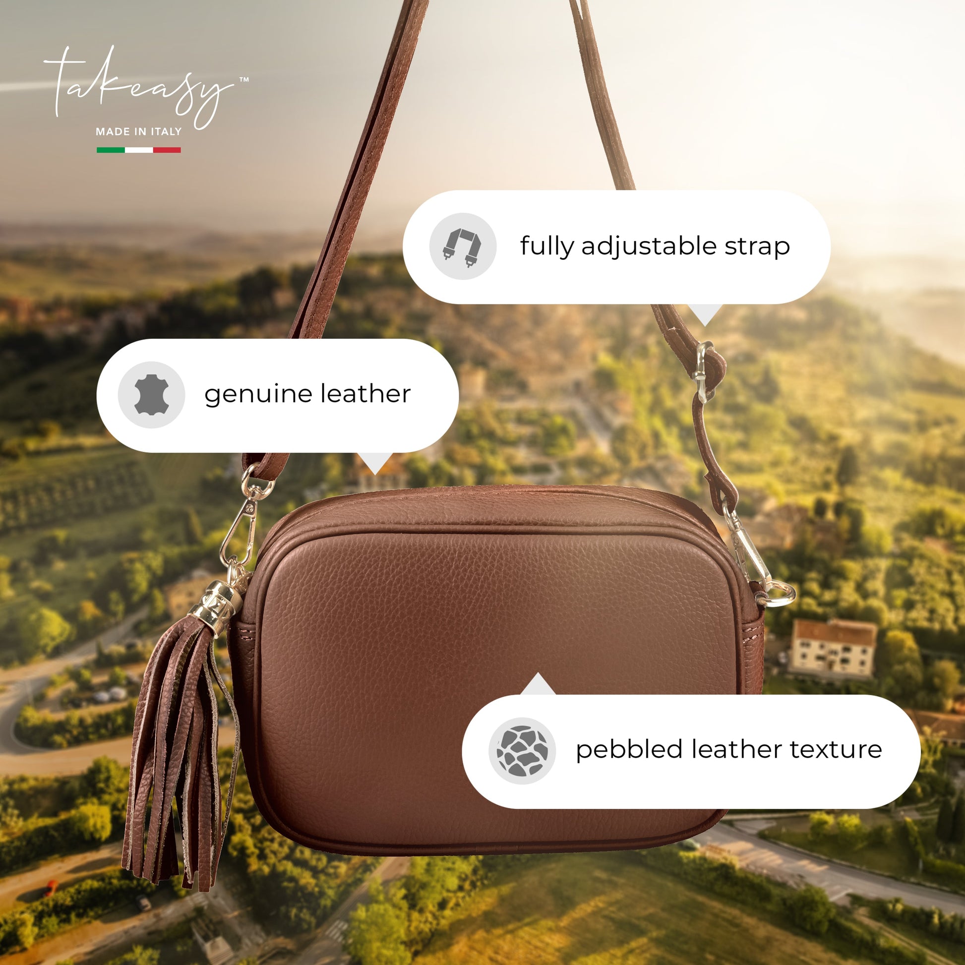 Italian Genuine Calf Leather Crossbody Bag 231302 TAKEASY