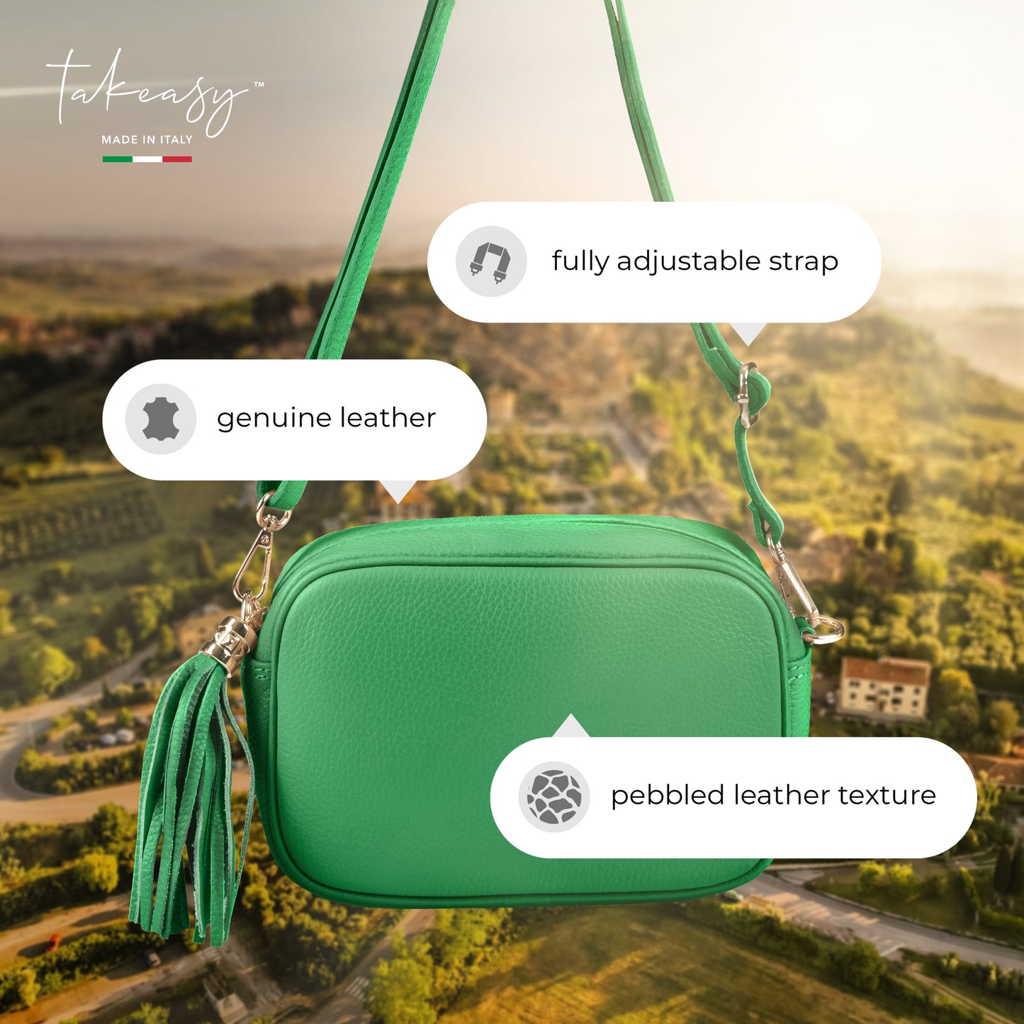 Italian Genuine Calf Leather Crossbody Bag 231302 TAKEASY