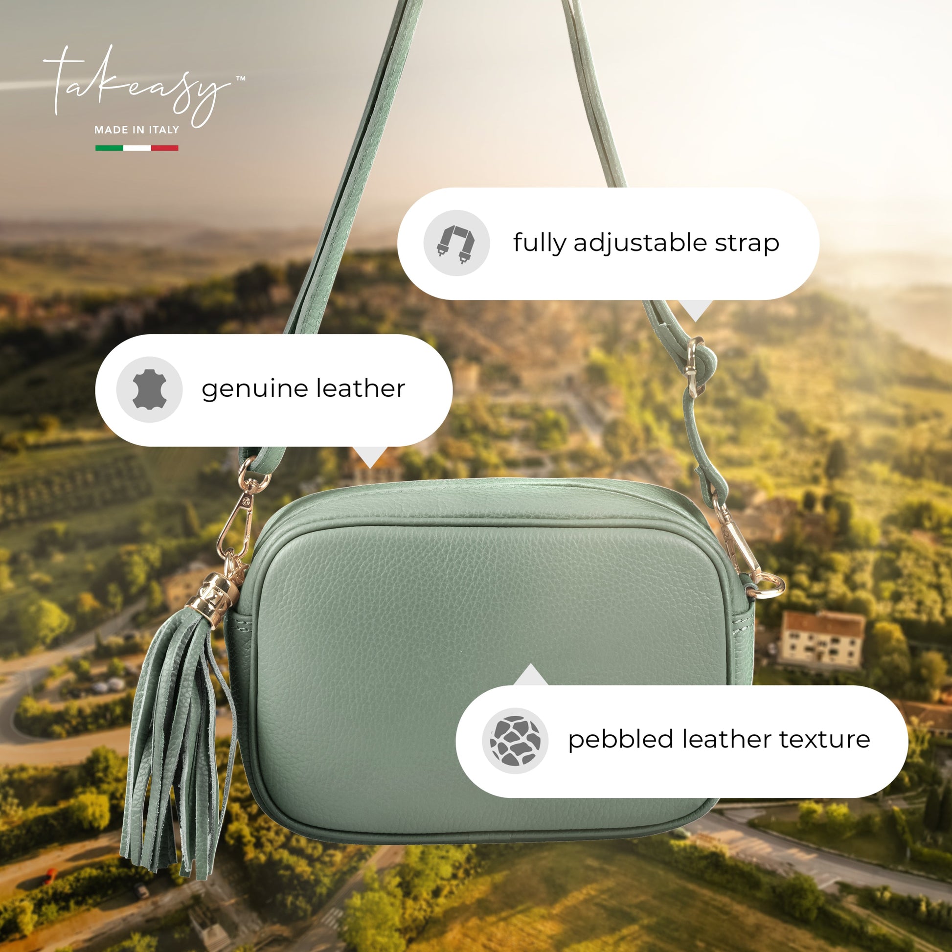 Italian Genuine Calf Leather Crossbody Bag 231302 TAKEASY