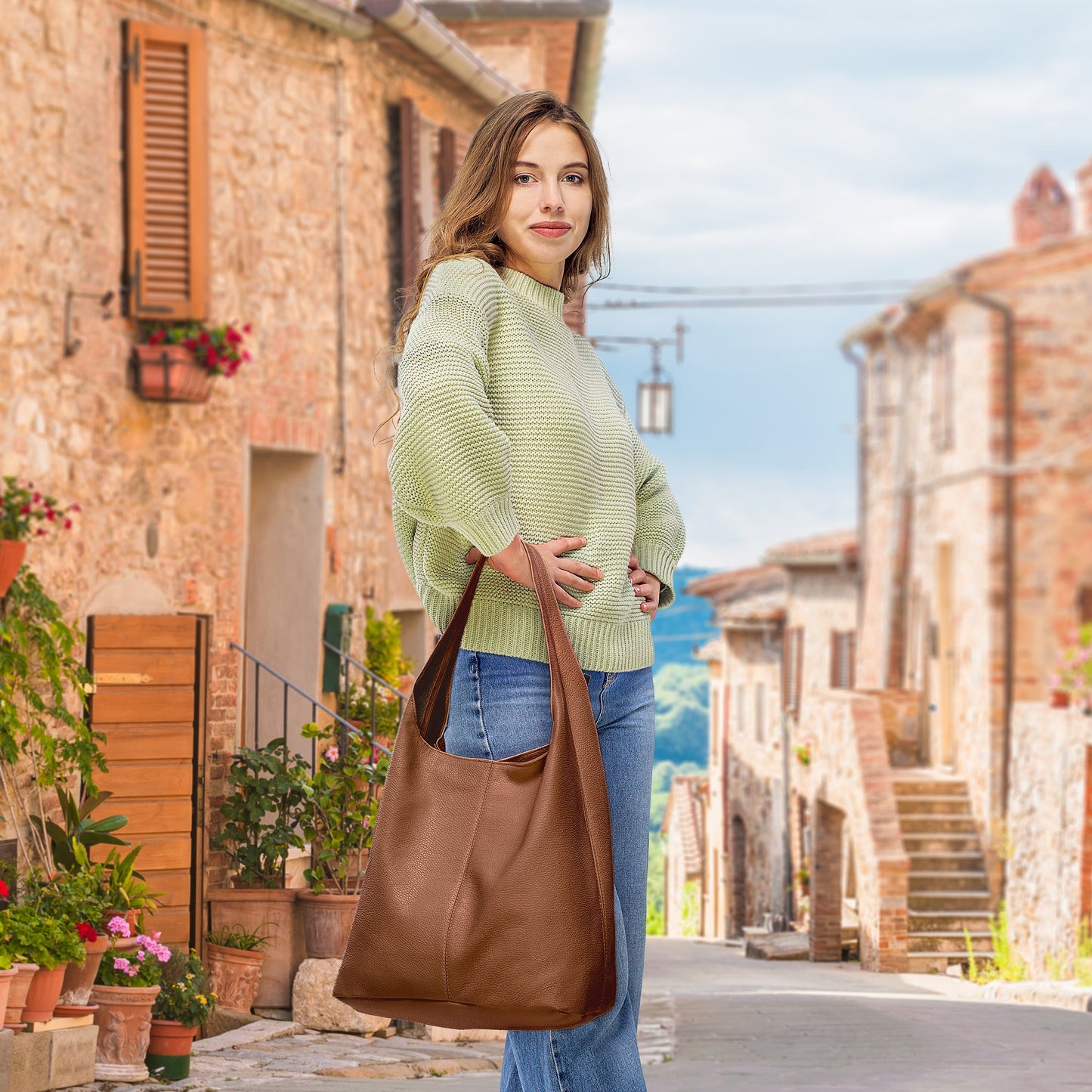 Italian Genuine Calf Leather Hobo Bag 011943 TAKEASY