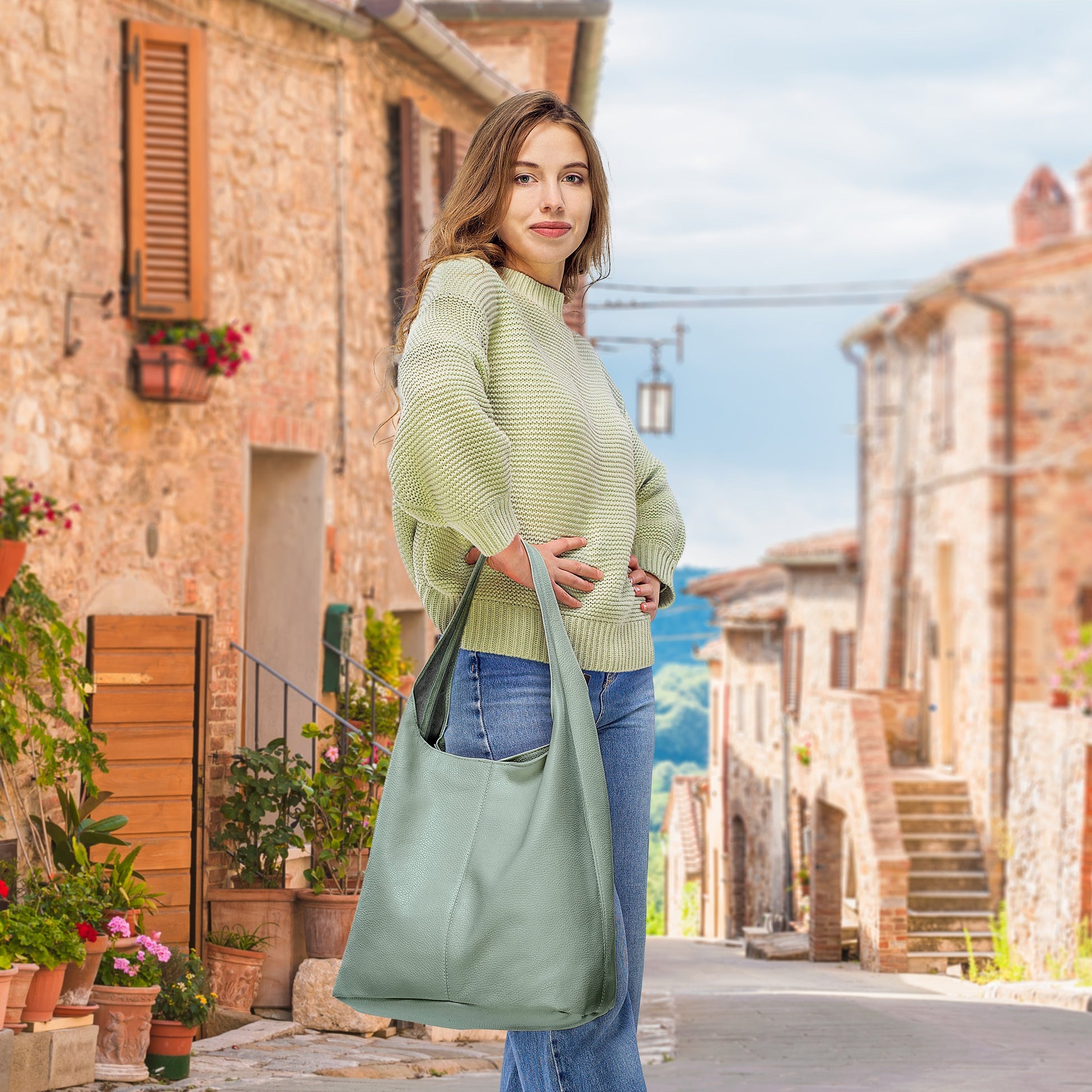 Italian Genuine Calf Leather Hobo Bag 011943 TAKEASY