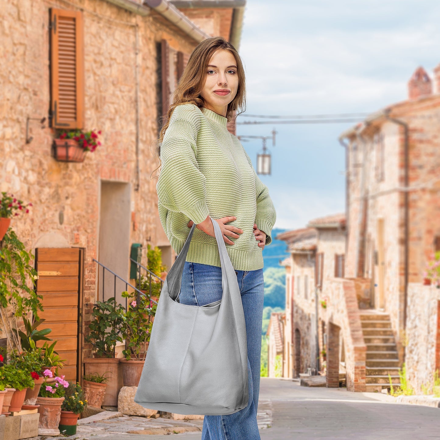 Italian Genuine Calf Leather Hobo Bag 011943 TAKEASY