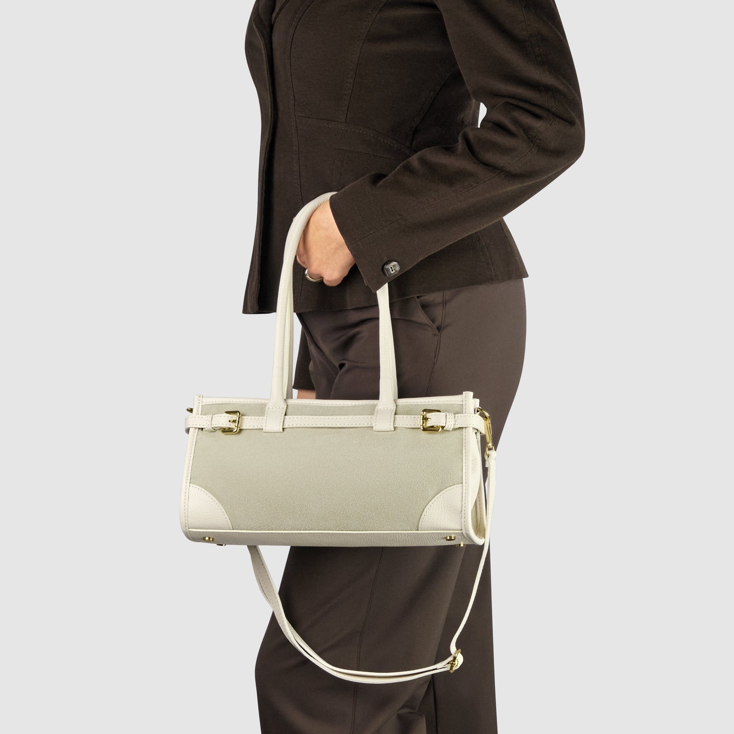 Italian Genuine Suede & Calf Leather Top-Handle Bag 282615 TAKEASY