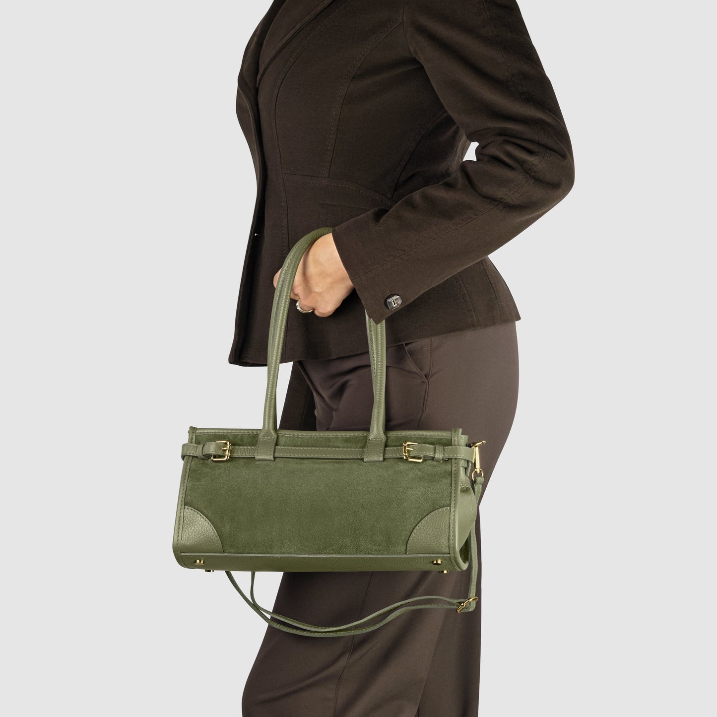 Italian Genuine Suede & Calf Leather Top-Handle Bag 282615 TAKEASY