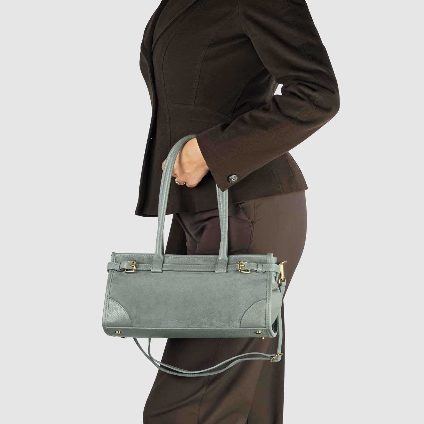 Italian Genuine Suede & Calf Leather Top-Handle Bag 282615 TAKEASY