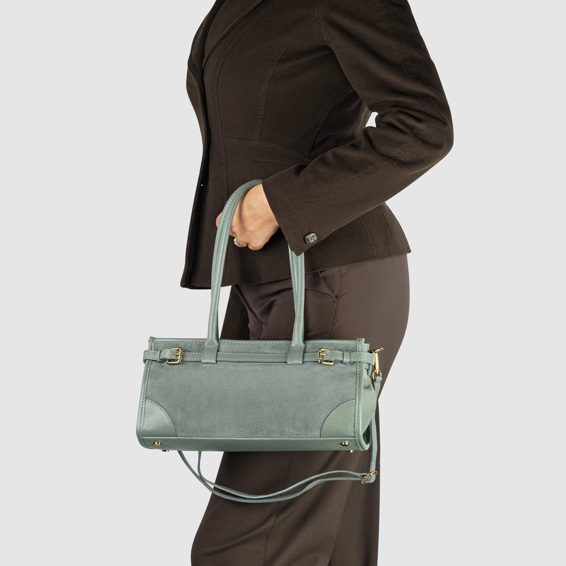 Italian Genuine Suede & Calf Leather Top-Handle Bag 282615 TAKEASY
