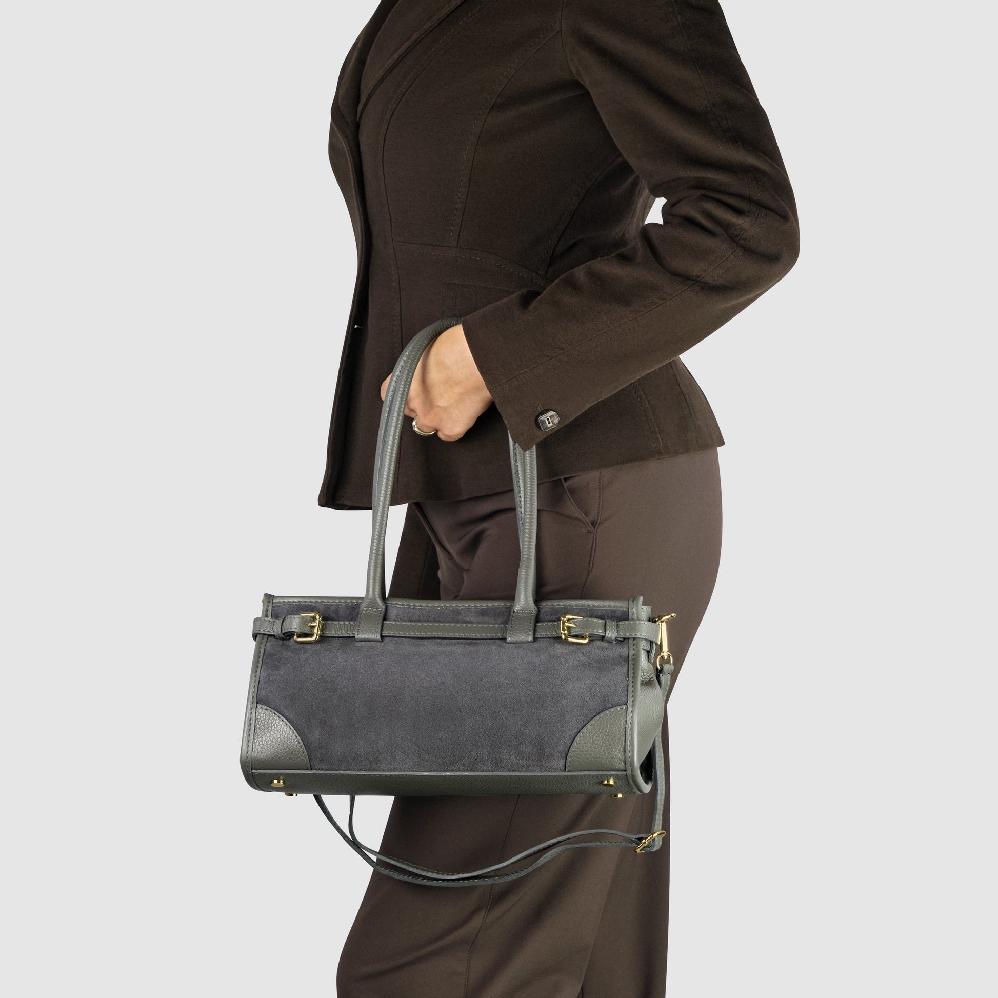 Italian Genuine Suede & Calf Leather Top-Handle Bag 282615 TAKEASY