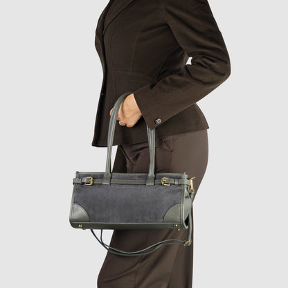 Italian Genuine Suede & Calf Leather Top-Handle Bag 282615 TAKEASY