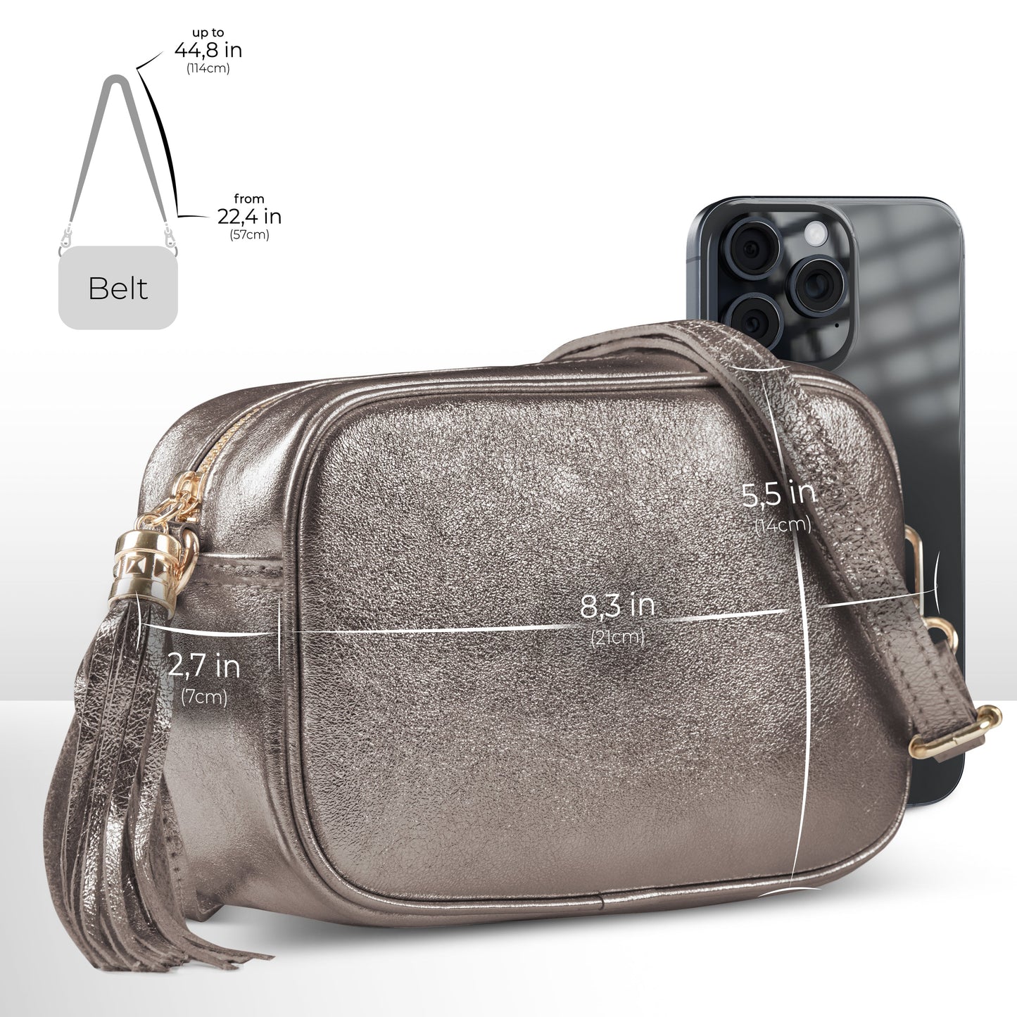 Italian Genuine Metallic Suede Crossbody Bag 231302 TAKEASY