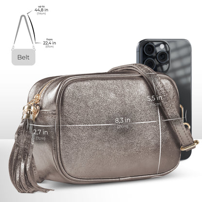 Italian Genuine Metallic Suede Crossbody Bag 231302 TAKEASY