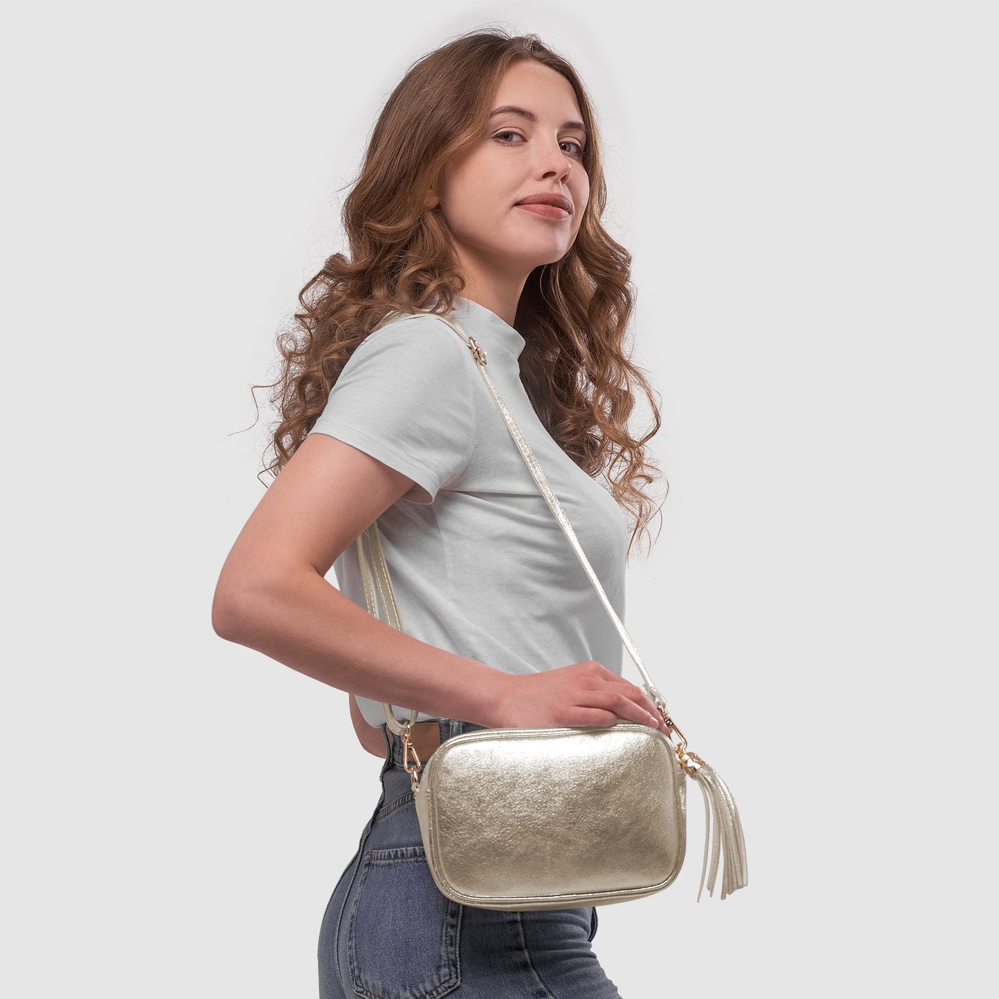 Italian Genuine Metallic Suede Crossbody Bag 231302 TAKEASY