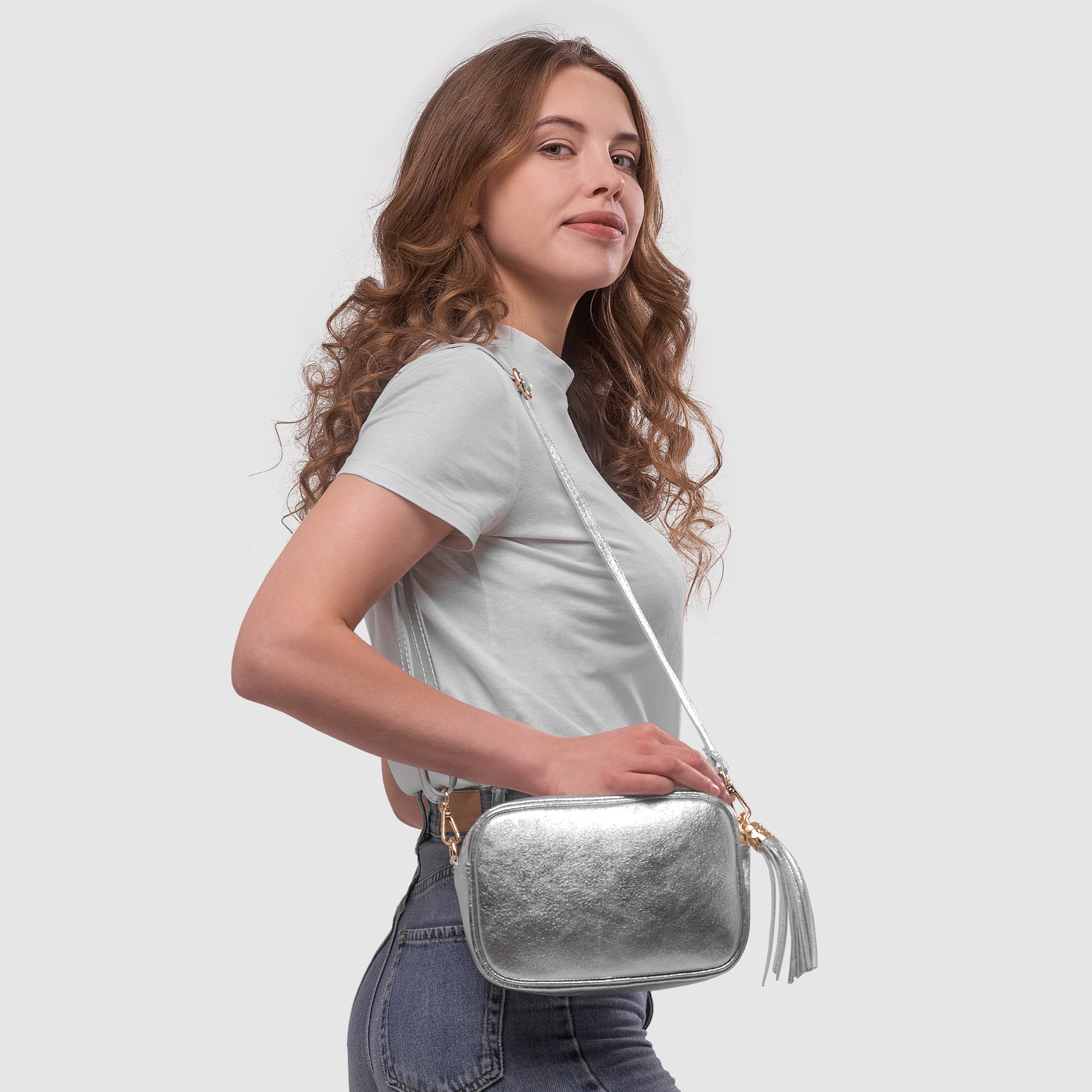 Italian Genuine Metallic Suede Crossbody Bag 231302 TAKEASY