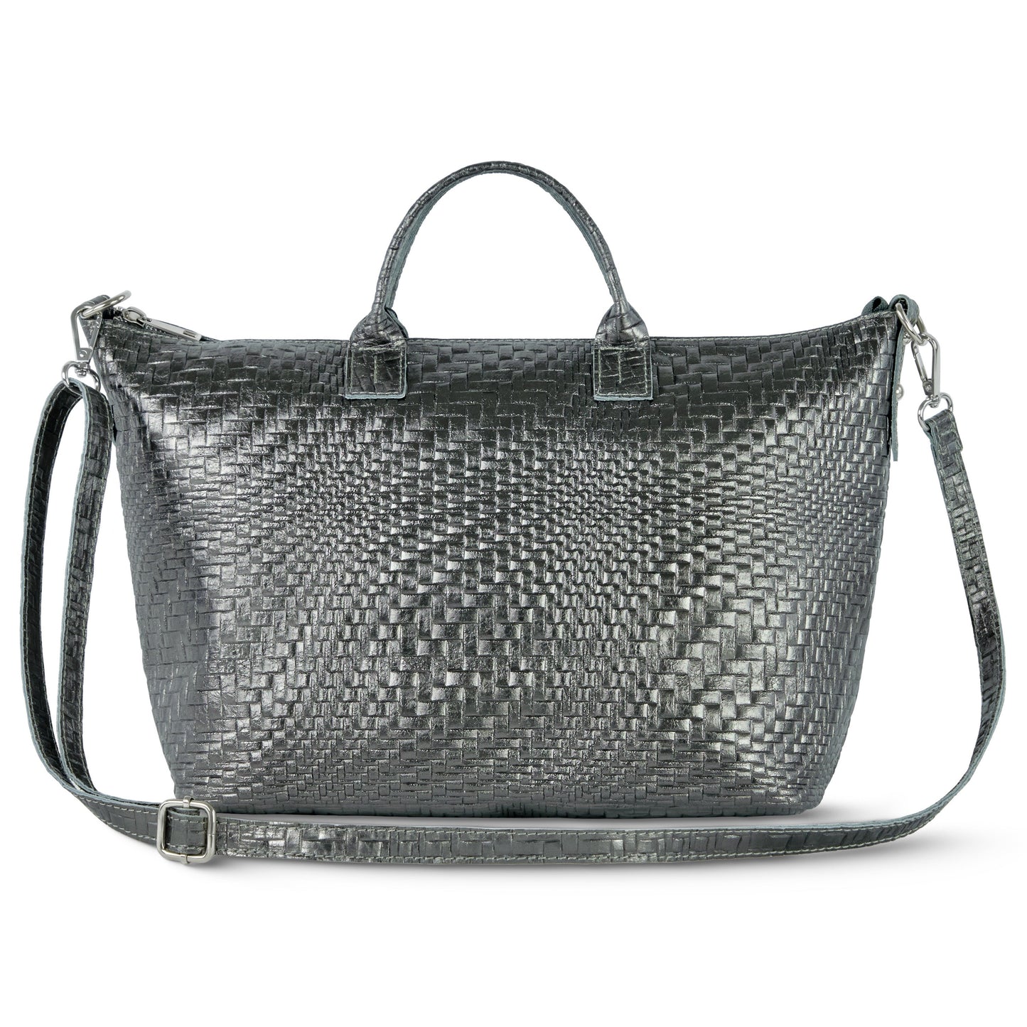 Italian Genuine Grid Metallic Suede Top-Handle Bag 112334 TAKEASY