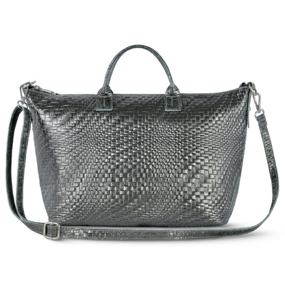 Italian Genuine Grid Metallic Suede Top-Handle Bag 112334 TAKEASY