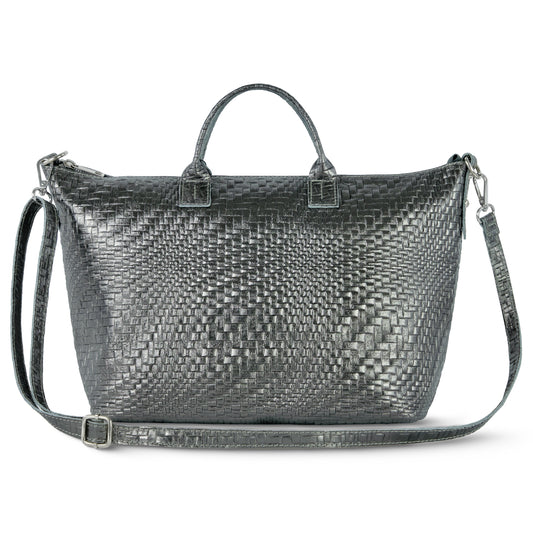 Italian Genuine Grid Metallic Suede Top-Handle Bag 112334 TAKEASY