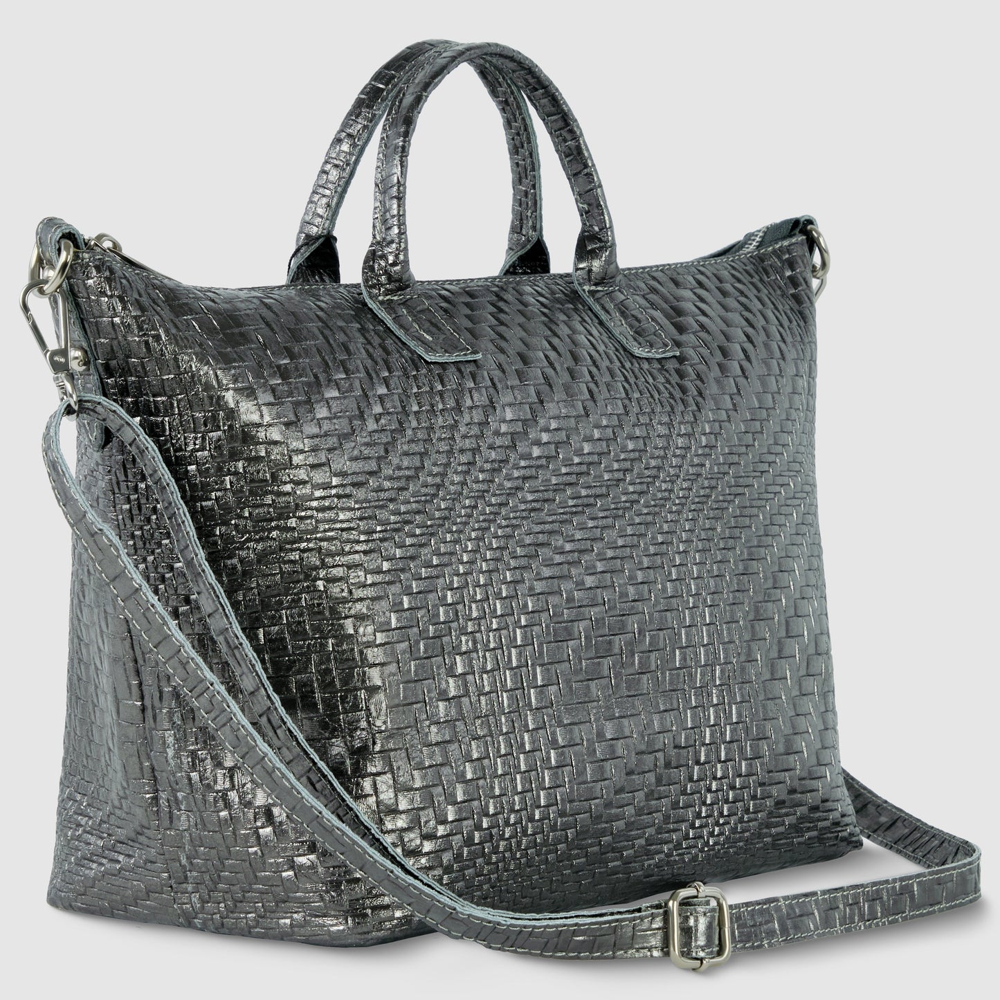 Italian Genuine Grid Metallic Suede Top-Handle Bag 112334 TAKEASY