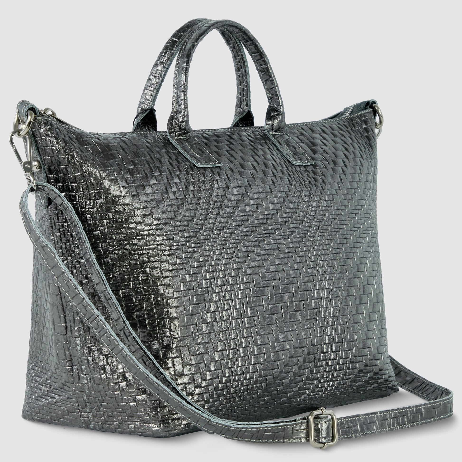 Italian Genuine Grid Metallic Suede Top-Handle Bag 112334 TAKEASY