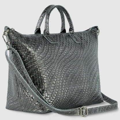 Italian Genuine Grid Metallic Suede Top-Handle Bag 112334 TAKEASY