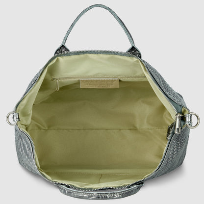 Italian Genuine Grid Metallic Suede Top-Handle Bag 112334 TAKEASY