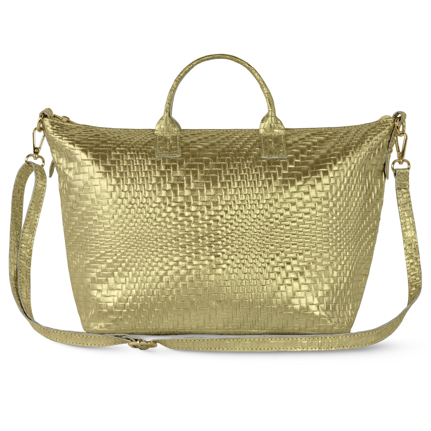 Italian Genuine Grid Metallic Suede Top-Handle Bag 112334 TAKEASY