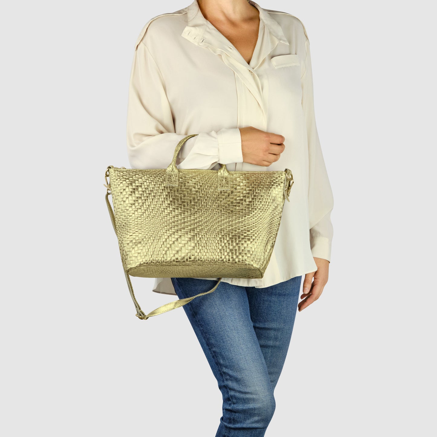 Italian Genuine Grid Metallic Suede Top-Handle Bag 112334 TAKEASY