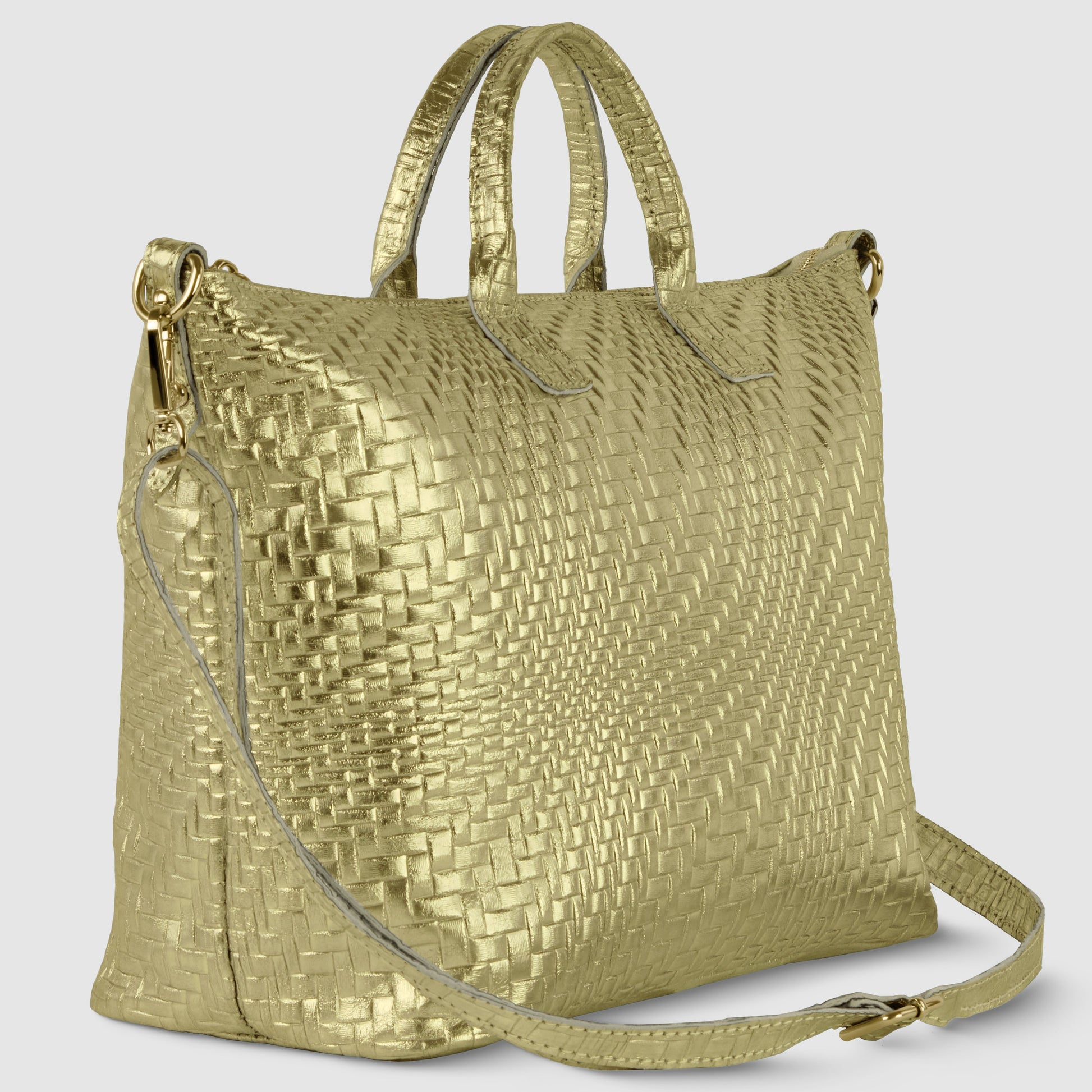 Italian Genuine Grid Metallic Suede Top-Handle Bag 112334 TAKEASY