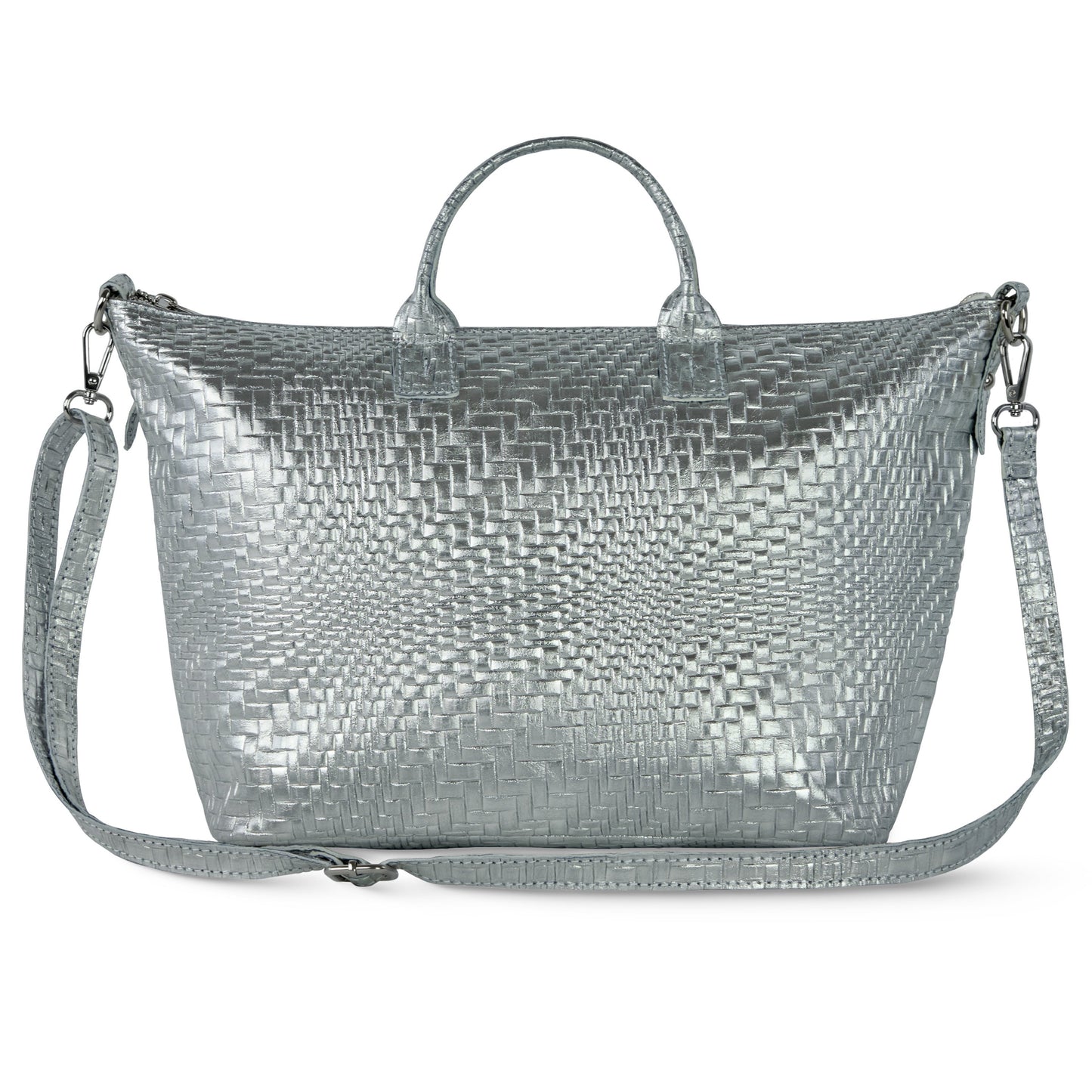 Italian Genuine Grid Metallic Suede Top-Handle Bag 112334 TAKEASY