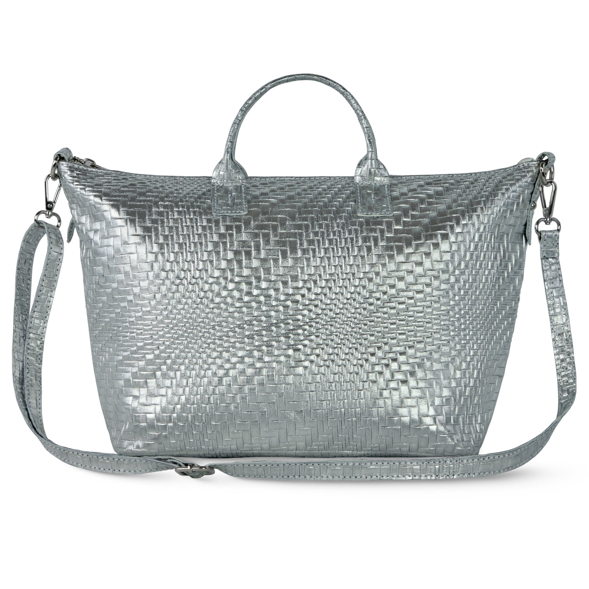 Italian Genuine Grid Metallic Suede Top-Handle Bag 112334 TAKEASY