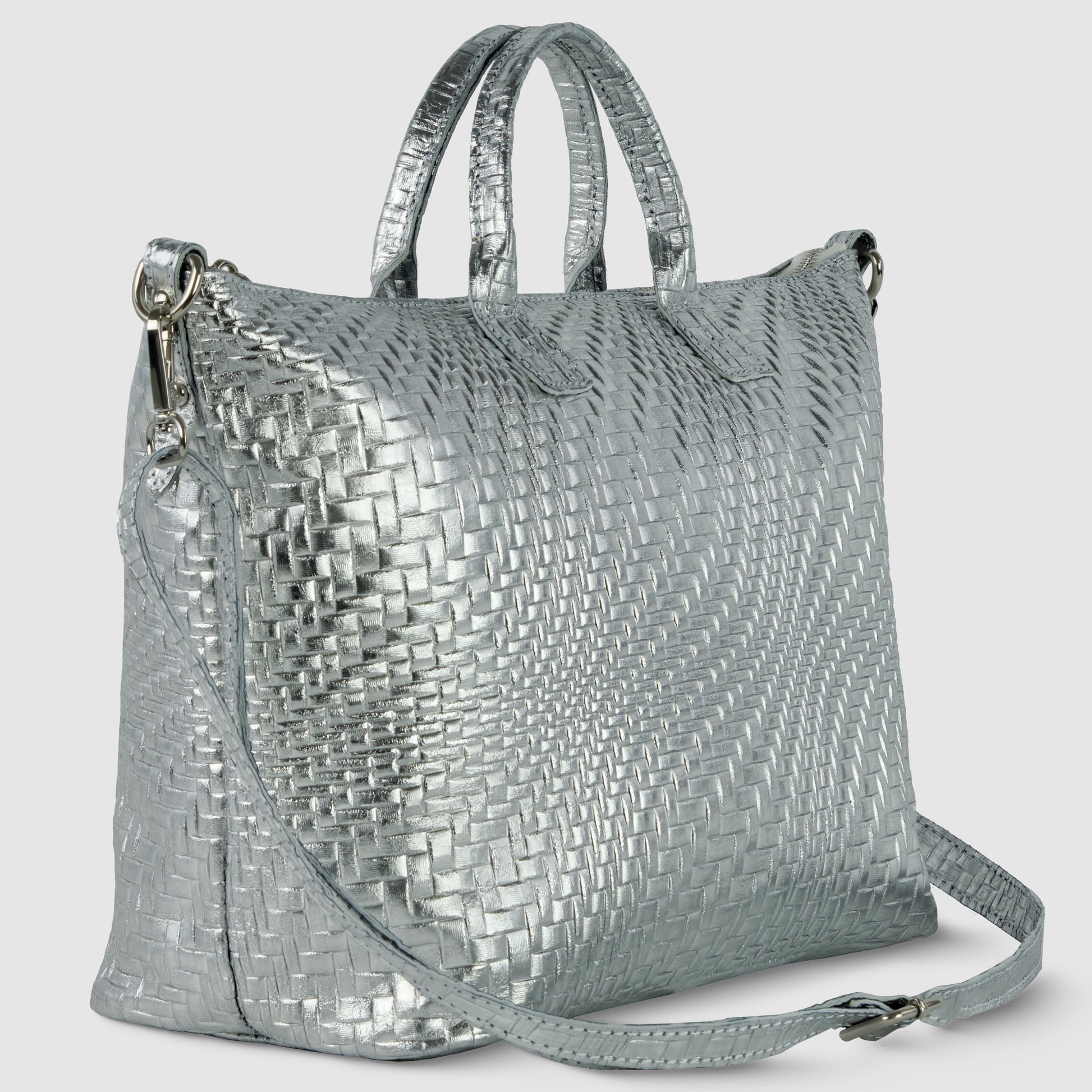Italian Genuine Grid Metallic Suede Top-Handle Bag 112334 TAKEASY