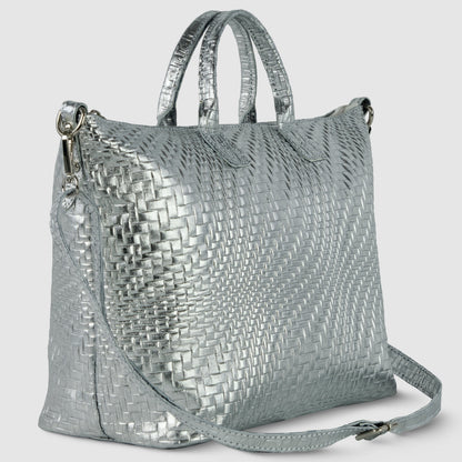Italian Genuine Grid Metallic Suede Top-Handle Bag 112334 TAKEASY