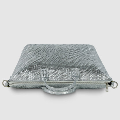 Italian Genuine Grid Metallic Suede Top-Handle Bag 112334 TAKEASY
