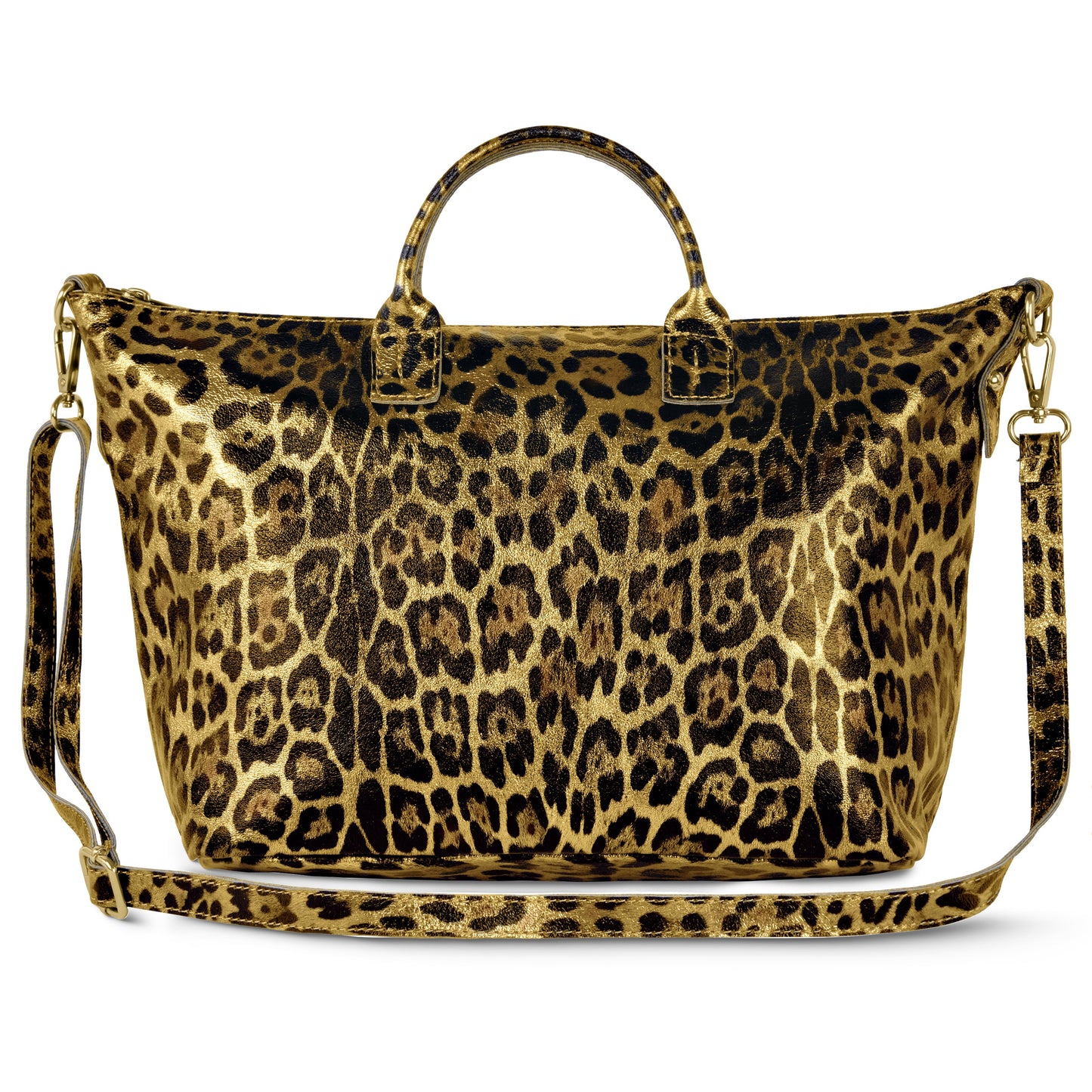 Italian Genuine Leopard-Print Metallic Suede Top-Handle Bag 112334 TAKEASY