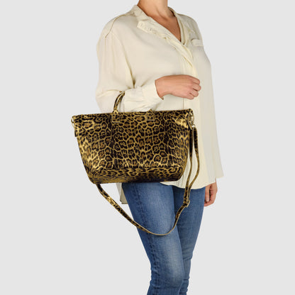 Italian Genuine Leopard-Print Metallic Suede Top-Handle Bag 112334 TAKEASY