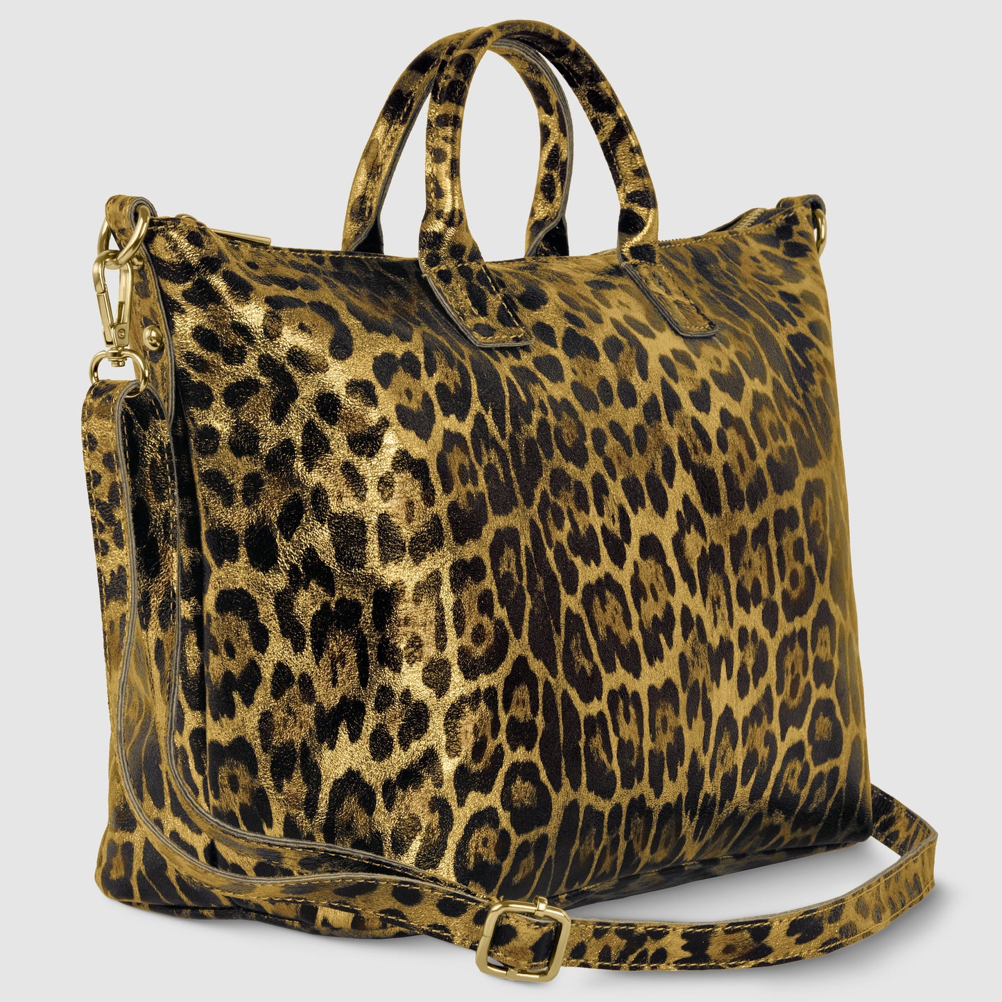 Italian Genuine Leopard-Print Metallic Suede Top-Handle Bag 112334 TAKEASY