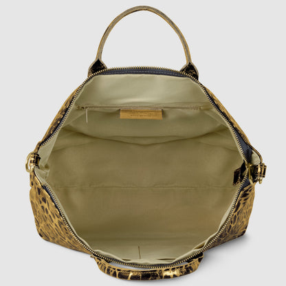 Italian Genuine Leopard-Print Metallic Suede Top-Handle Bag 112334 TAKEASY