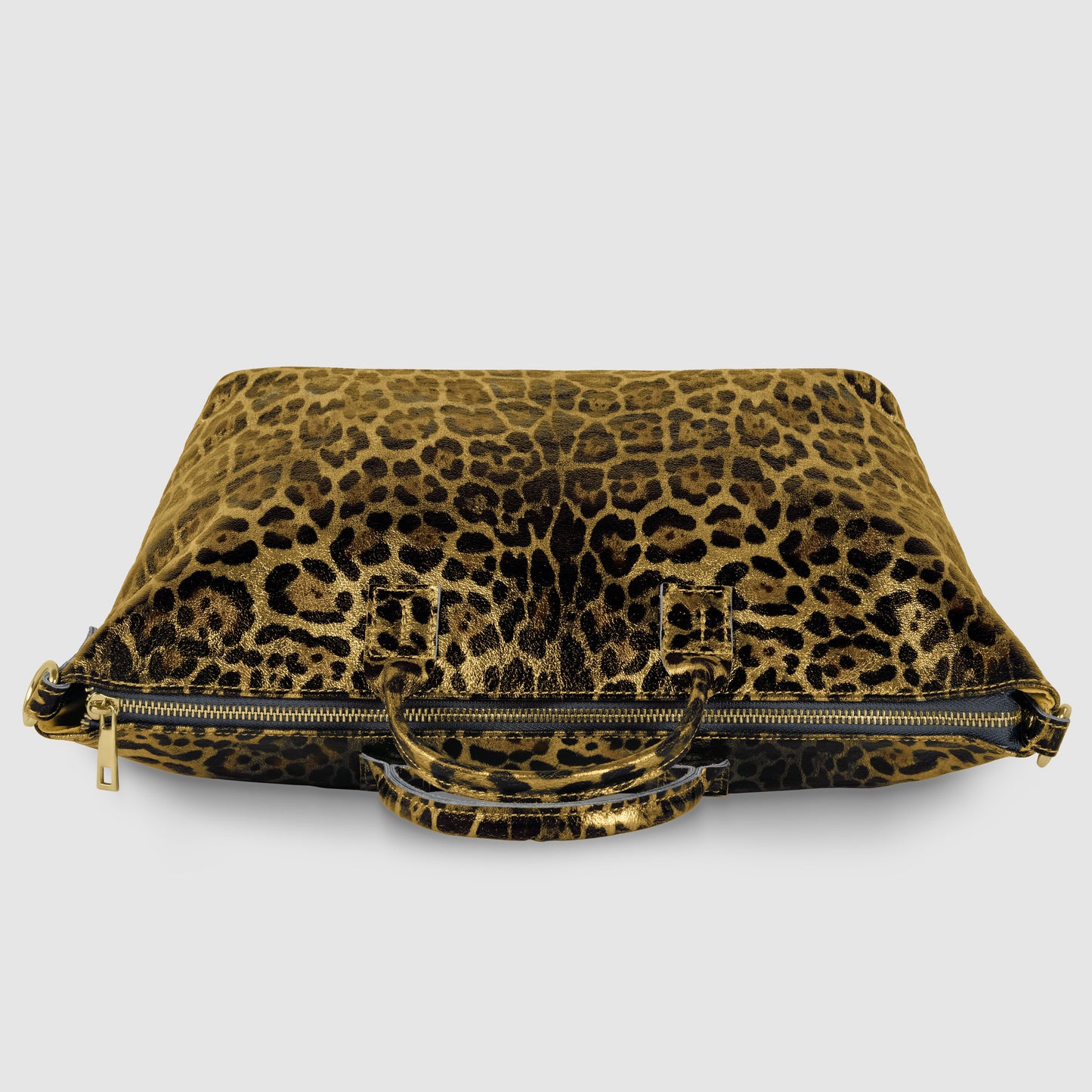 Italian Genuine Leopard-Print Metallic Suede Top-Handle Bag 112334 TAKEASY