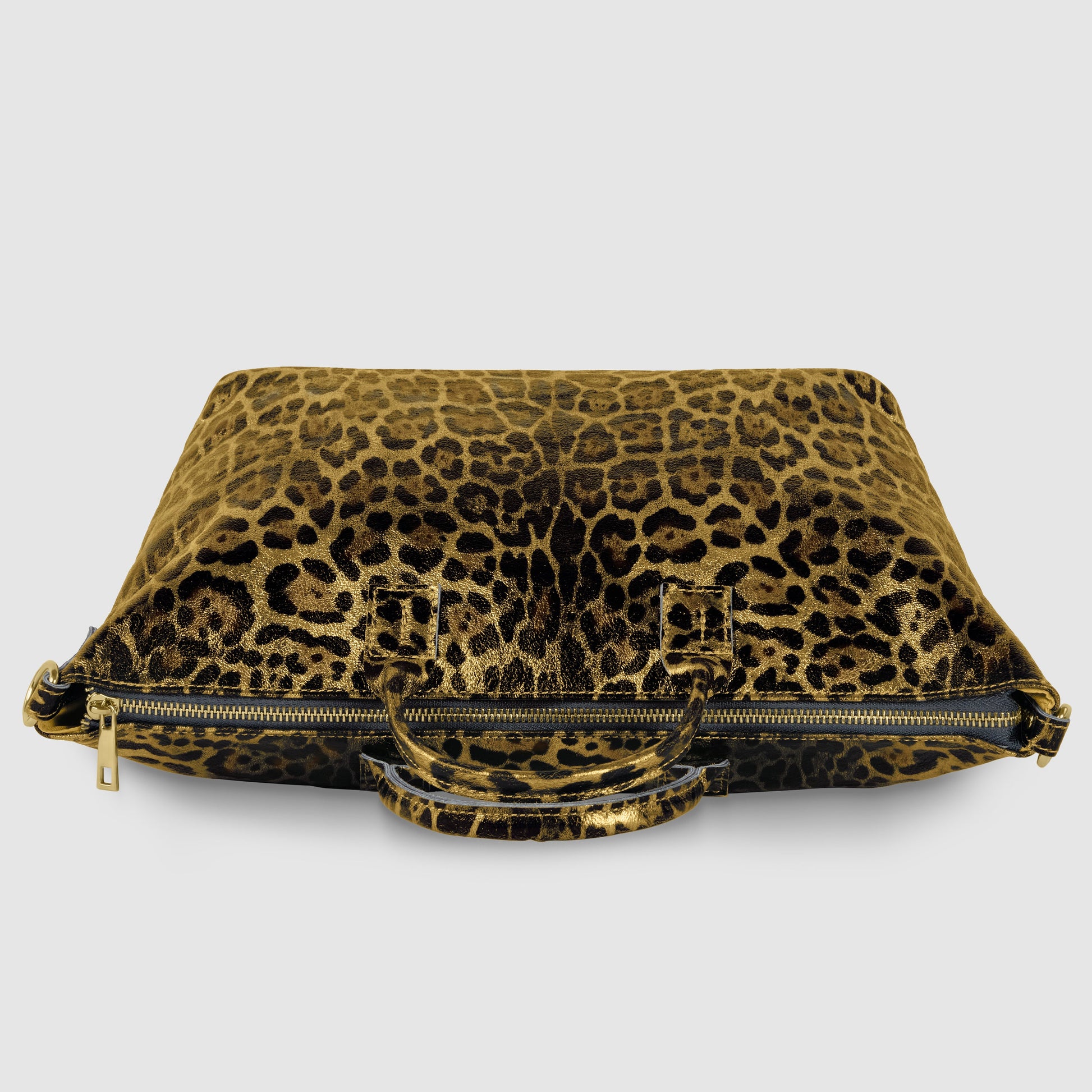 Italian Genuine Leopard-Print Metallic Suede Top-Handle Bag 112334 TAKEASY