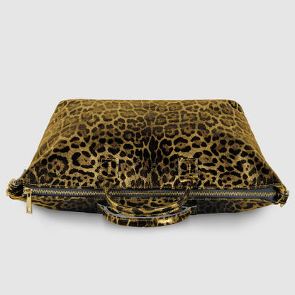 Italian Genuine Leopard-Print Metallic Suede Top-Handle Bag 112334 TAKEASY