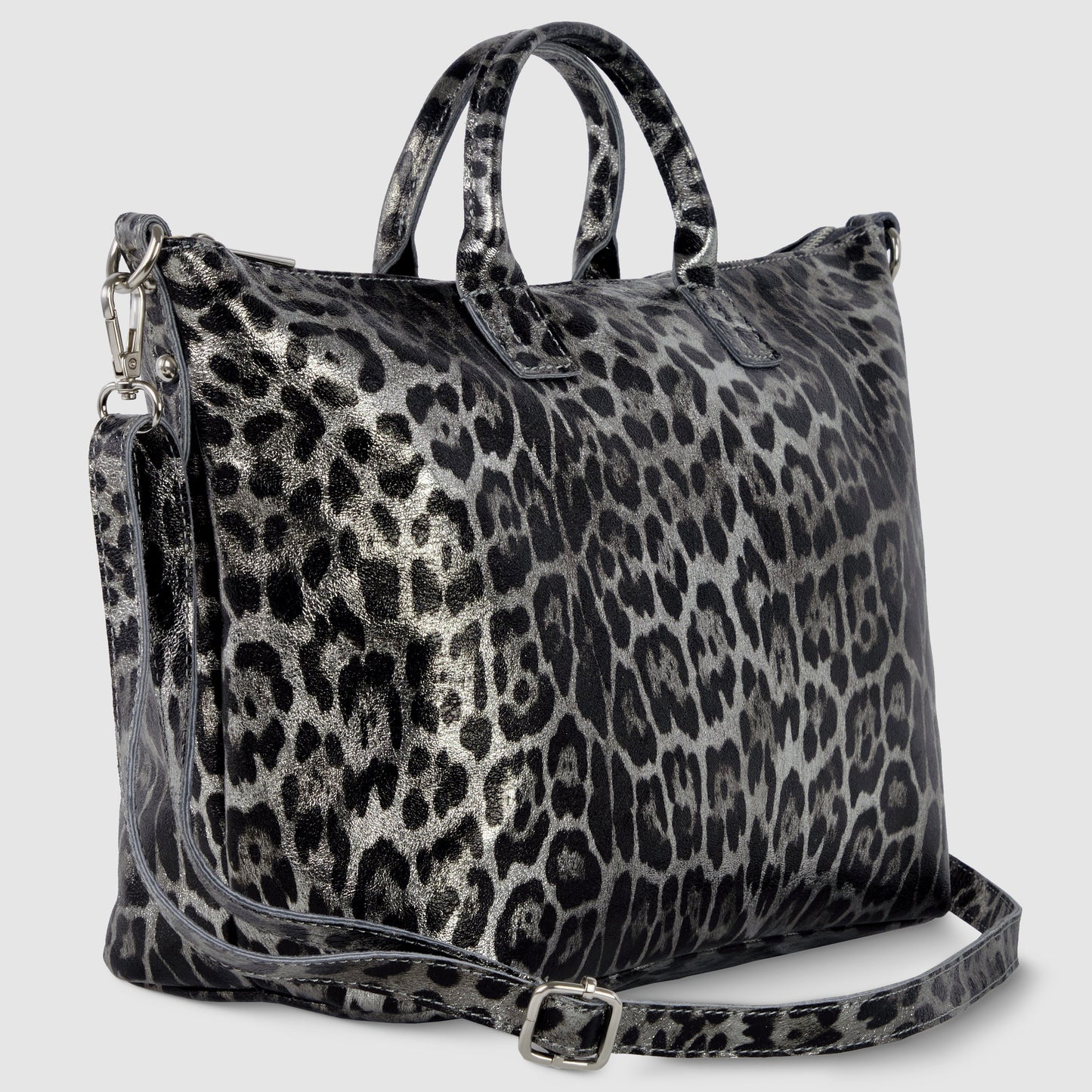 Italian Genuine Leopard-Print Metallic Suede Top-Handle Bag 112334 TAKEASY