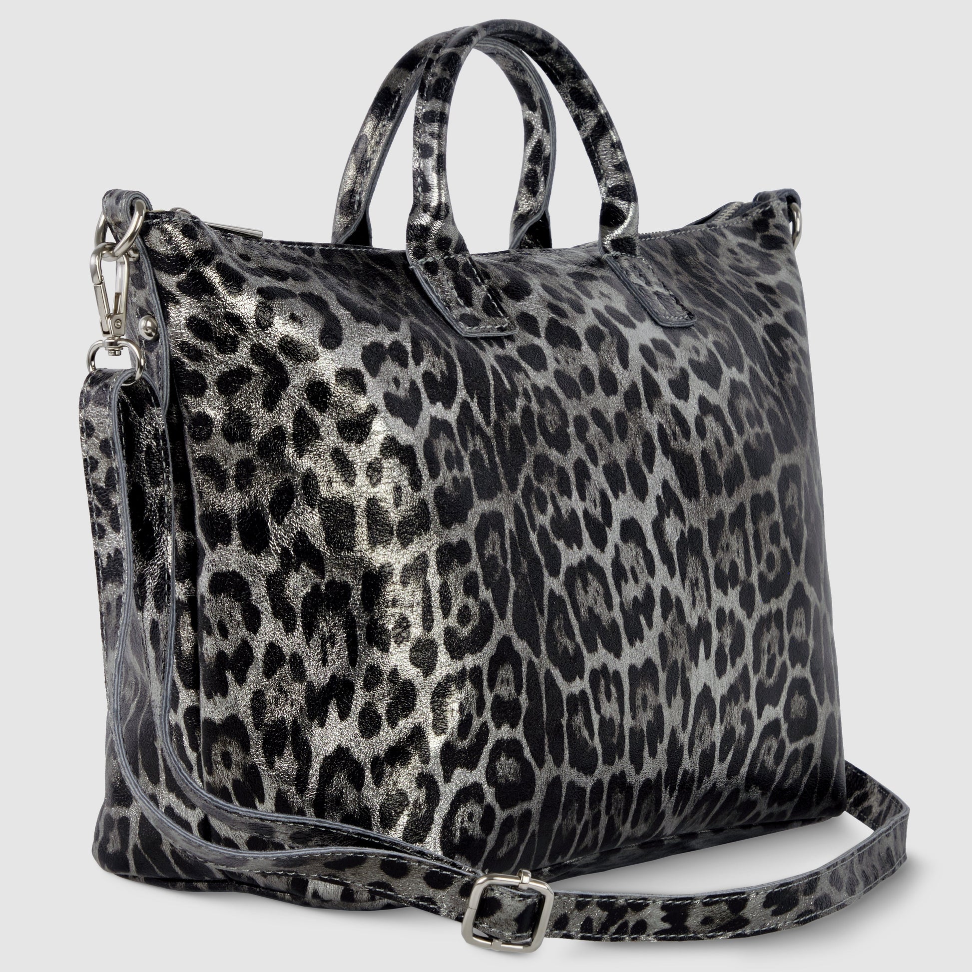 Italian Genuine Leopard-Print Metallic Suede Top-Handle Bag 112334 TAKEASY