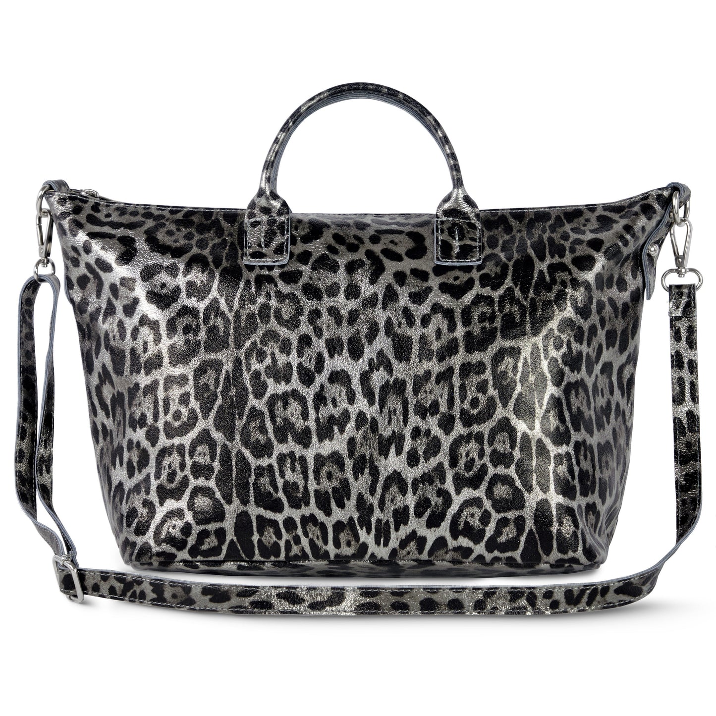 Italian Genuine Leopard-Print Metallic Suede Top-Handle Bag 112334 TAKEASY