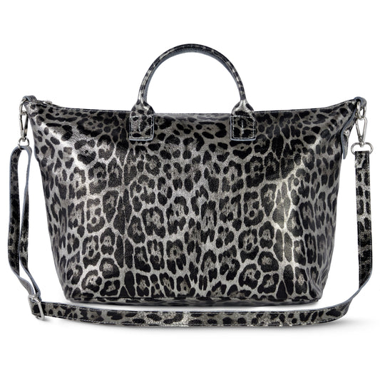 Italian Genuine Leopard-Print Metallic Suede Top-Handle Bag 112334 TAKEASY