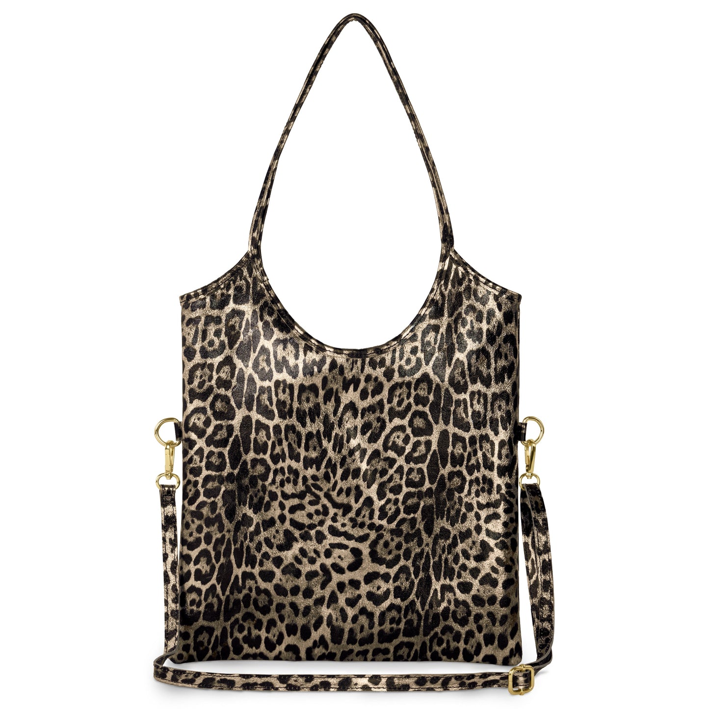 Italian Genuine Leopard-Print Metallic Suede Tote Bag 191722 TAKEASY