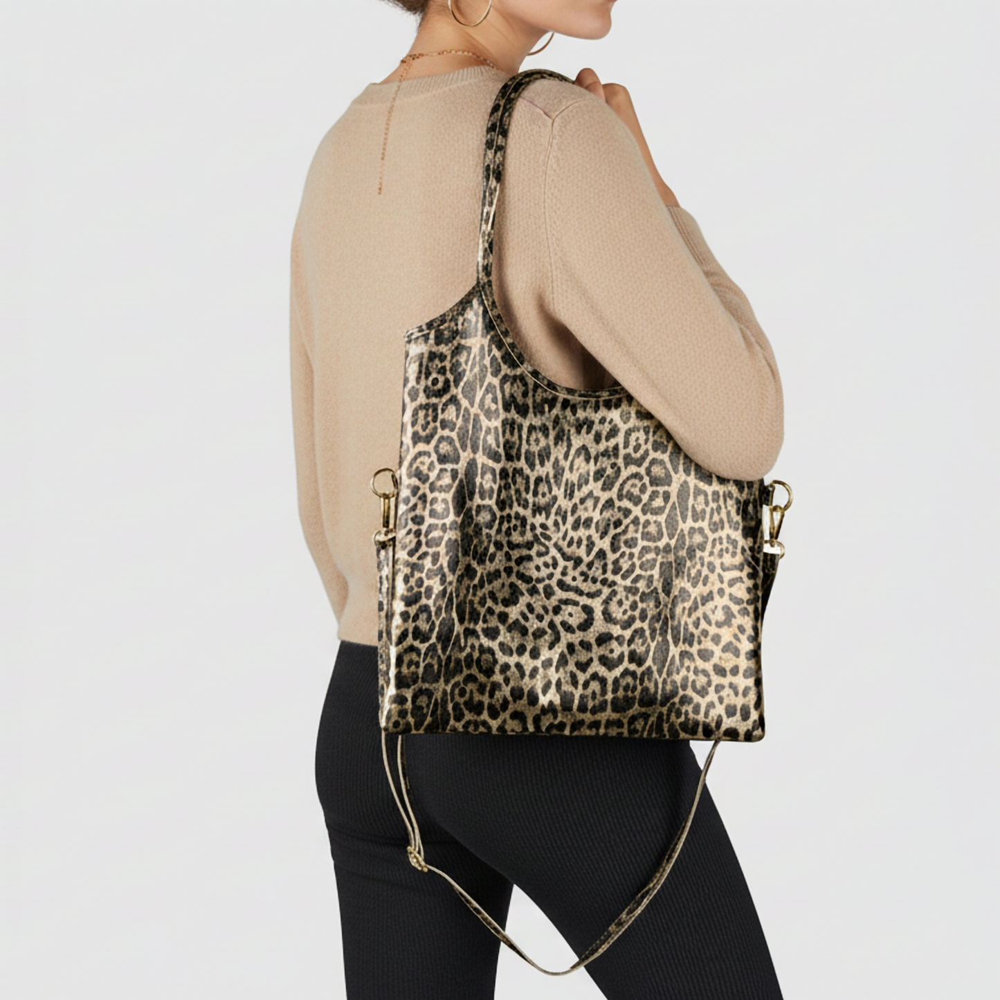 Italian Genuine Leopard-Print Metallic Suede Tote Bag 191722 TAKEASY