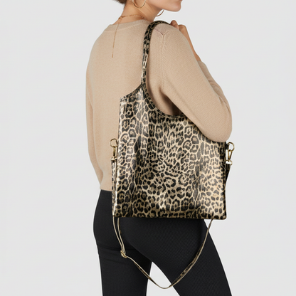 Italian Genuine Leopard-Print Metallic Suede Tote Bag 191722 TAKEASY