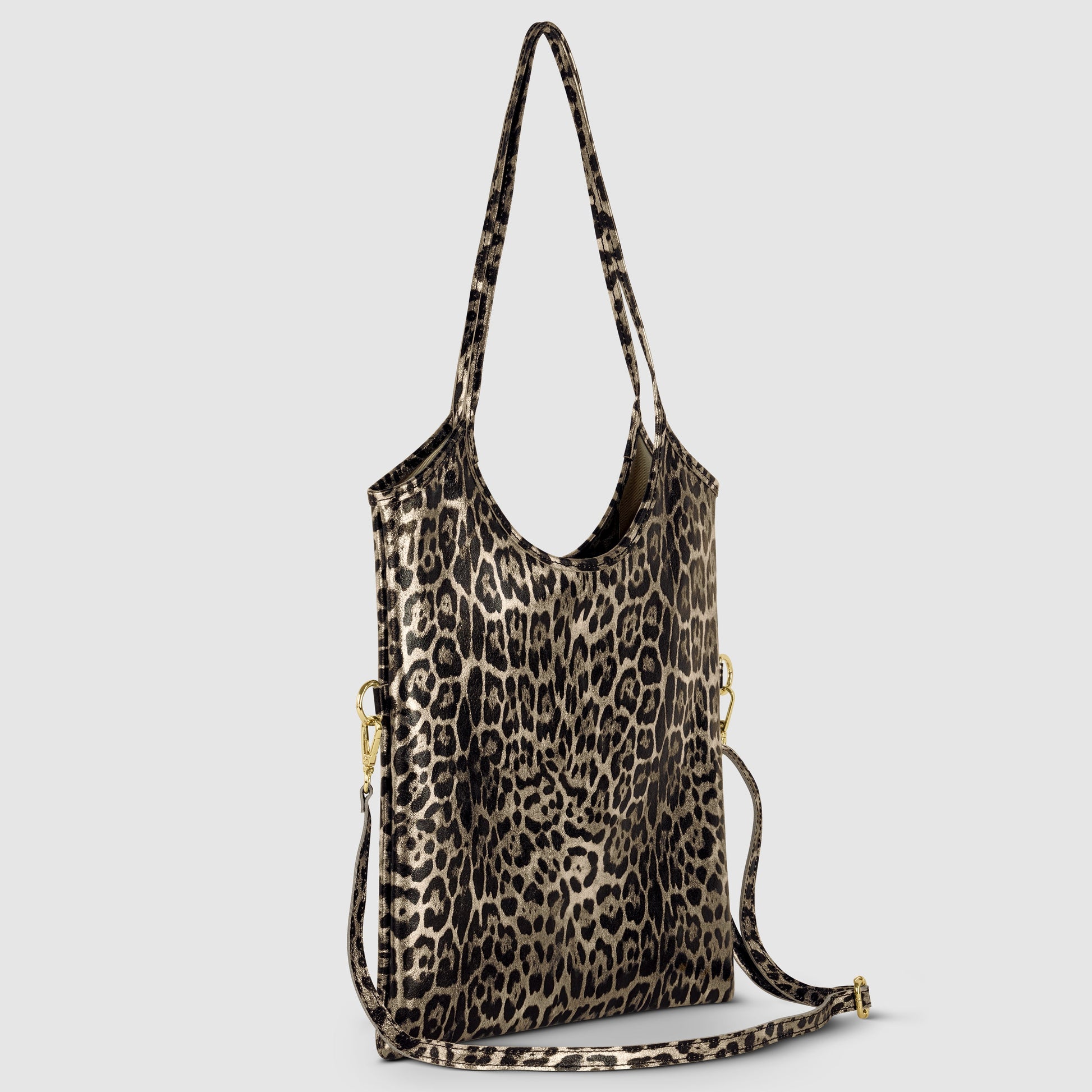 Italian Genuine Leopard-Print Metallic Suede Tote Bag 191722 TAKEASY