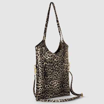 Italian Genuine Leopard-Print Metallic Suede Tote Bag 191722 TAKEASY