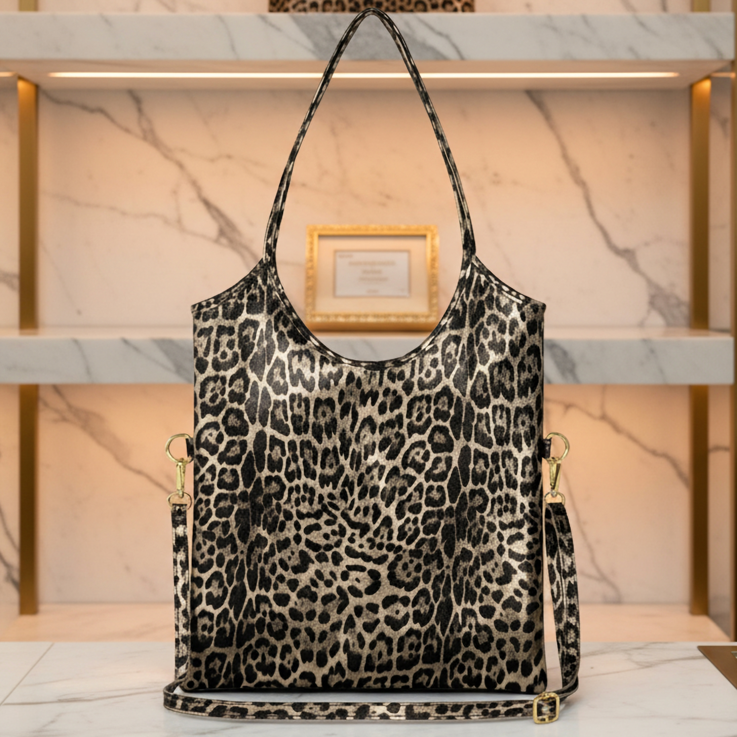 Italian Genuine Leopard-Print Metallic Suede Tote Bag 191722 TAKEASY