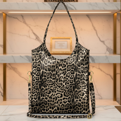 Italian Genuine Leopard-Print Metallic Suede Tote Bag 191722 TAKEASY