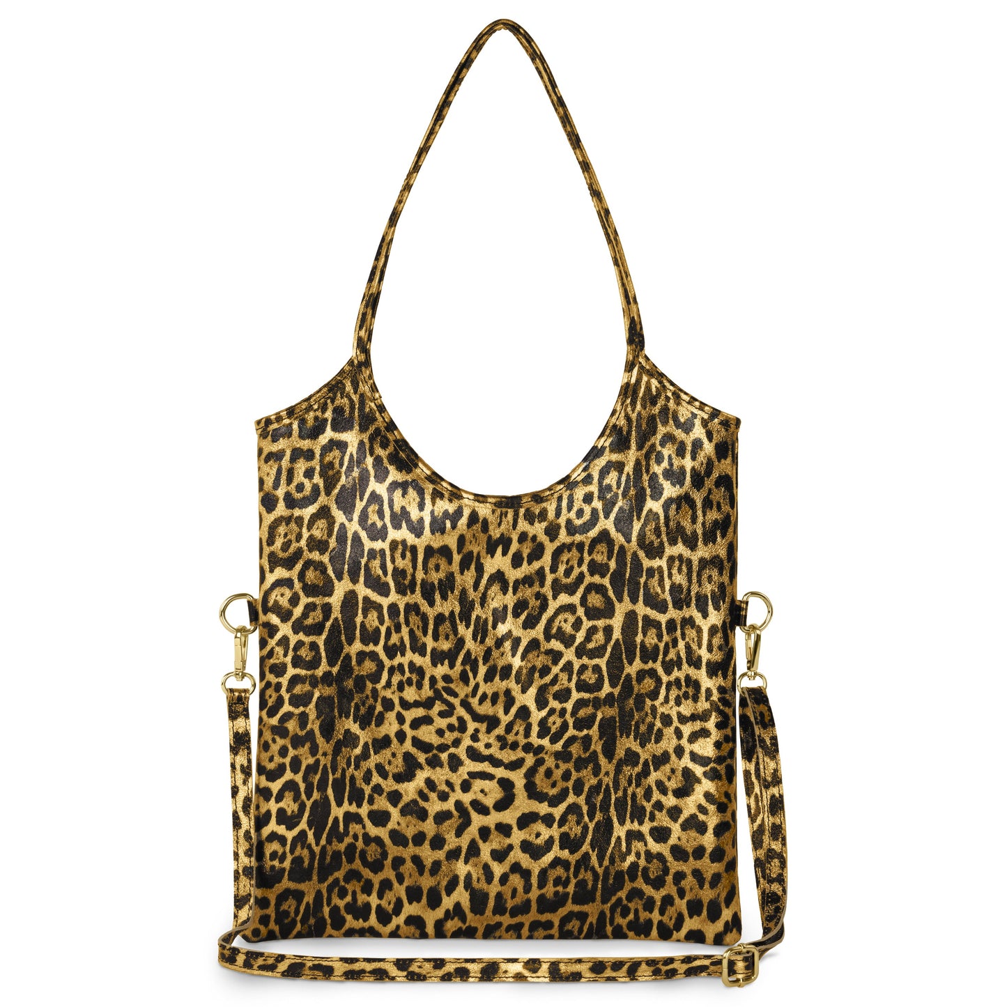 Italian Genuine Leopard-Print Metallic Suede Tote Bag 191722 TAKEASY
